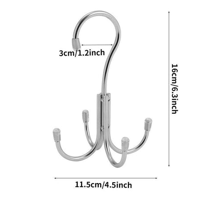 Stainless Steel Storage Hanger With 4 Hooks For Bras Ties Bag and Belts-Silver.