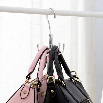 Stainless Steel Storage Hanger With 4 Hooks For Bras Ties Bag and Belts-Silver.