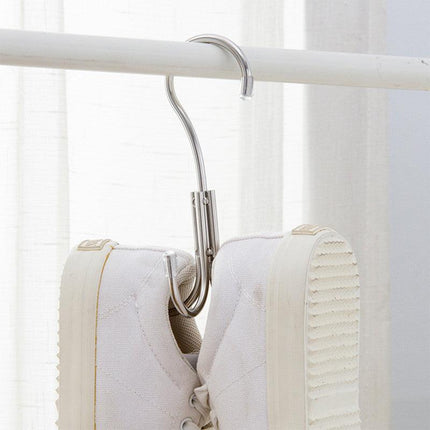 Stainless Steel Storage Hanger With 4 Hooks For Bras Ties Bag and Belts-Silver.