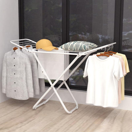 Double Wing Floor Folding Drying Rack For Clothes Quilt Towel-White.