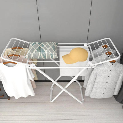 Double Wing Floor Folding Drying Rack For Clothes Quilt Towel-White.