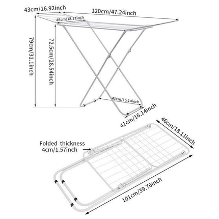 Double Wing Floor Folding Drying Rack For Clothes Quilt Towel-White.