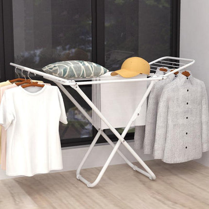 Double Wing Floor Folding Drying Rack For Clothes Quilt Towel-White.