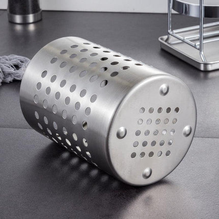 Stainless Steel Double-Tube Cutlery Basket With Storage Rack for Household Kitchen-Silver.