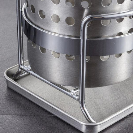 Stainless Steel Double-Tube Cutlery Basket With Storage Rack for Household Kitchen-Silver.