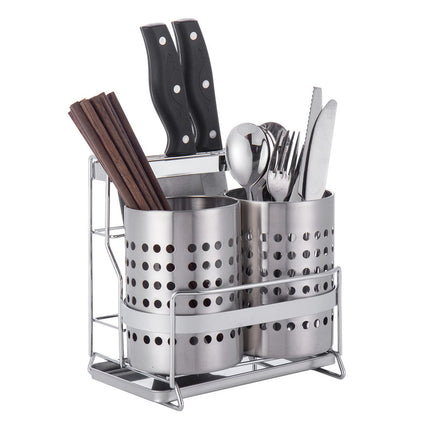Stainless Steel Kitchen Tableware Storage Rack, With Knife Rack,Spoon And Chopstick Rack-Silver.