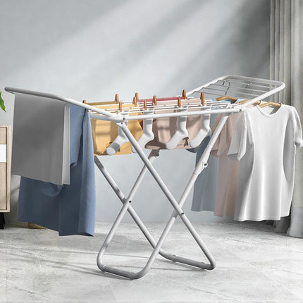 Upgrade Double Wing Floor Folding Drying Rack For Clothes Quilt Towel-White.