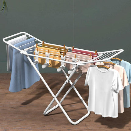 Upgrade Double Wing Floor Folding Drying Rack For Clothes Quilt Towel-White.