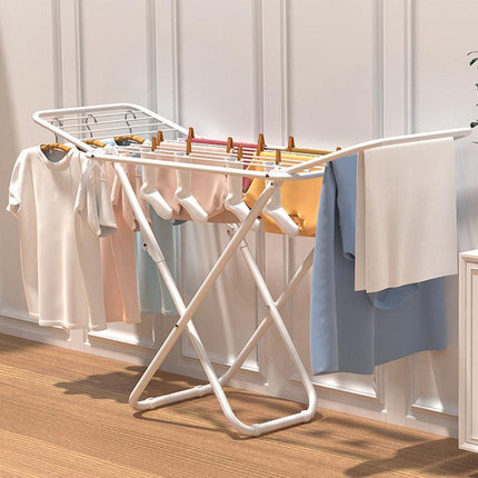 Upgrade Double Wing Floor Folding Drying Rack For Clothes Quilt Towel-White.
