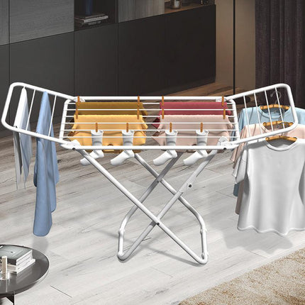 Upgrade Double Wing Floor Folding Drying Rack For Clothes Quilt Towel-White.