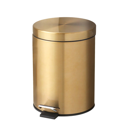 5L Stainless Steel Round Trash Can With Lid And Foot Pedal for Household Kitchen Hotel-Champagne Gold.