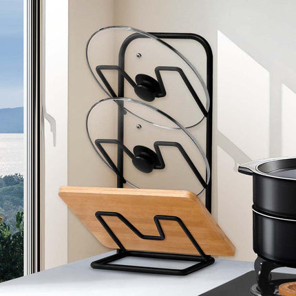 Three-layer Pot Lid Rack Kitchen Countertop Organizer for Cutting Board-Black.