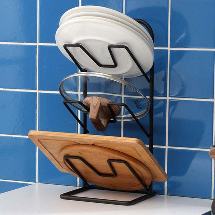 Three-layer Pot Lid Rack Kitchen Countertop Organizer for Cutting Board-Black.