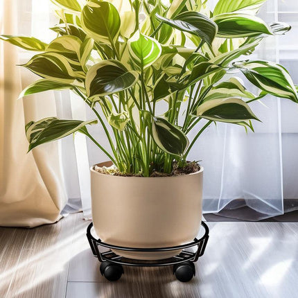 Movable Iron Potted Plant Stand for Home Garden Decoration-Black.