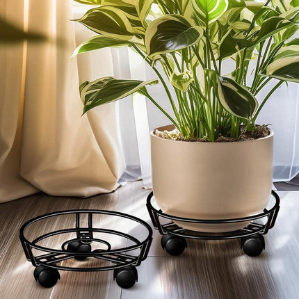 Movable Iron Potted Plant Stand for Home Garden Decoration-Black.