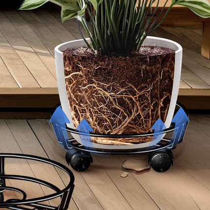 Movable Iron Potted Plant Stand for Home Garden Decoration-Black.