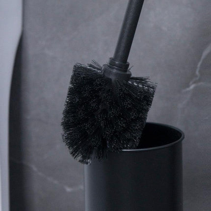 2-in-1 Iron Floor Standing Roll Paper Holder and Bamboo Lid Toilet Brush For Bathroom and Toilet-Black.