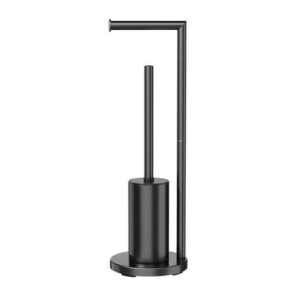 2-in-1 Floor Standing Roll Paper Holder and Toilet Brush For Bathroom and Toilet-Black.