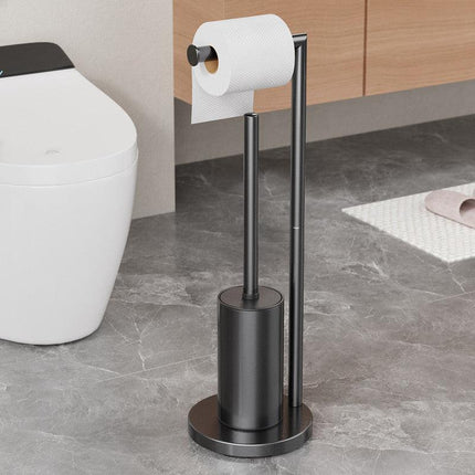 2-in-1 Floor Standing Roll Paper Holder and Toilet Brush For Bathroom and Toilet-Black.