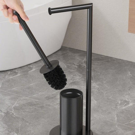 2-in-1 Floor Standing Roll Paper Holder and Toilet Brush For Bathroom and Toilet-Black.