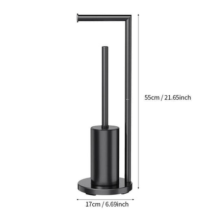 2-in-1 Floor Standing Roll Paper Holder and Toilet Brush For Bathroom and Toilet-Black.