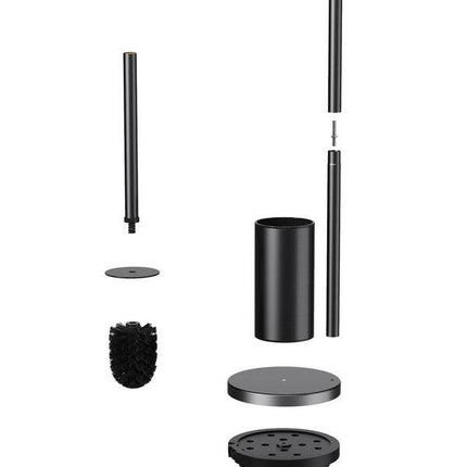 2-in-1 Floor Standing Roll Paper Holder and Toilet Brush For Bathroom and Toilet-Black.