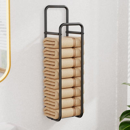 Double-Pole Towel Rack, Wall-Mounted Storage Rack for Bathroom,Black.