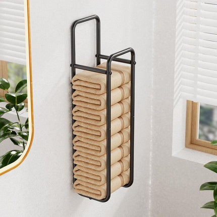Double-Pole Towel Rack, Wall-Mounted Storage Rack for Bathroom,Black.