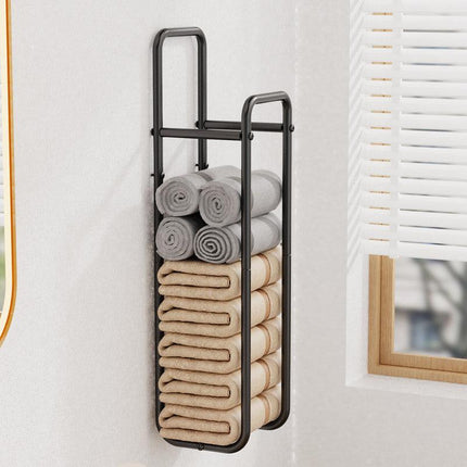Double-Pole Towel Rack, Wall-Mounted Storage Rack for Bathroom,Black.