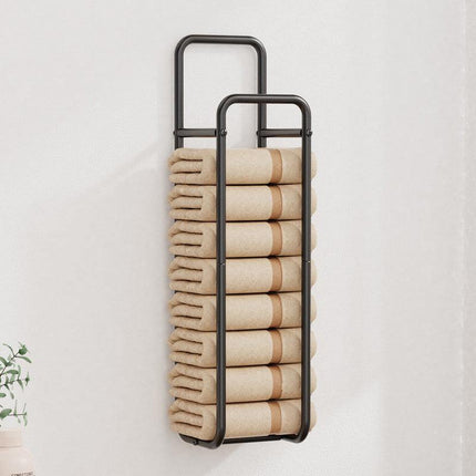 Double-Pole Towel Rack, Wall-Mounted Storage Rack for Bathroom,Black.