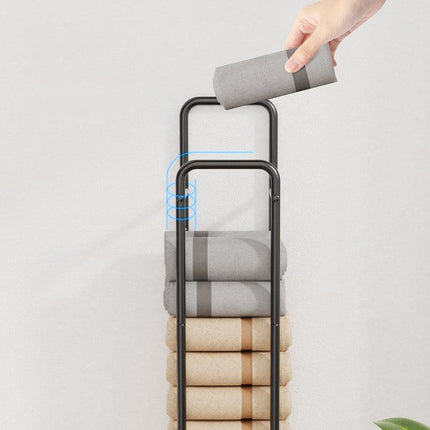 Double-Pole Towel Rack, Wall-Mounted Storage Rack for Bathroom,Black.