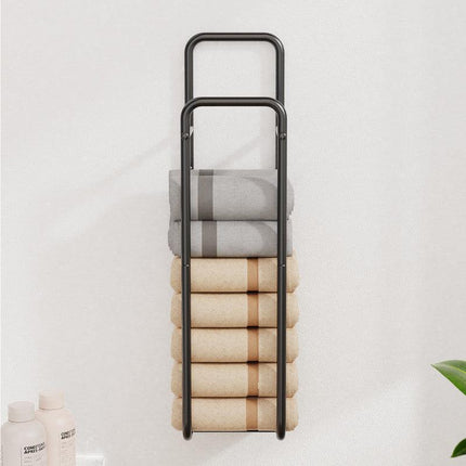 Double-Pole Towel Rack, Wall-Mounted Storage Rack for Bathroom,Black.