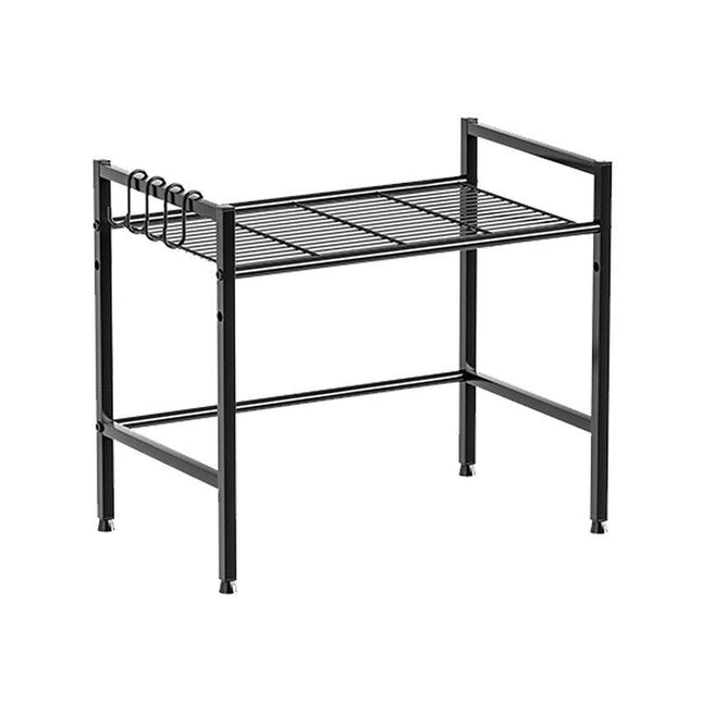 Metal Shelf For Microwave Oven 2 Level Kitchen Storage Rack With 4 Hooks-Black.