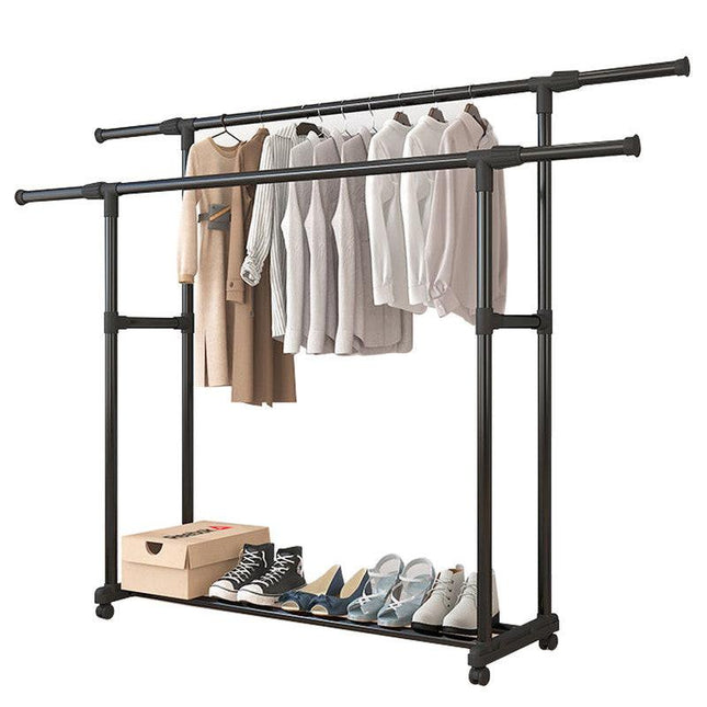Double-rod Adjustable Clothes Rack with Pulley-Back.