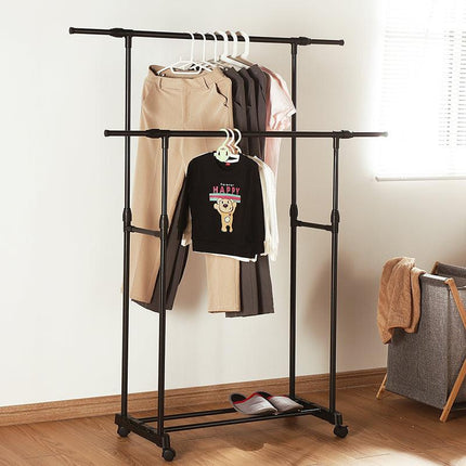 Double-rod Adjustable Clothes Rack with Pulley-Back.