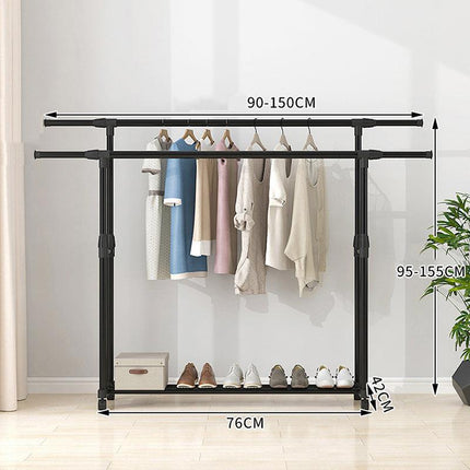 Double-rod Adjustable Clothes Rack with Pulley-Back.