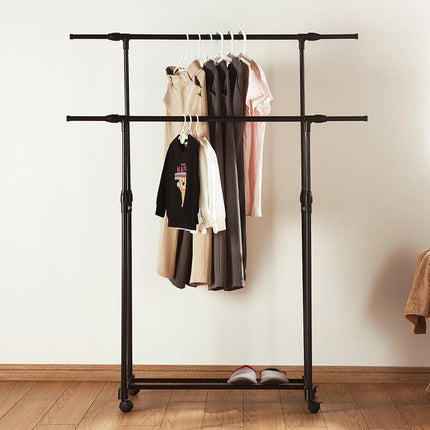 Double-rod Adjustable Clothes Rack with Pulley-Back.