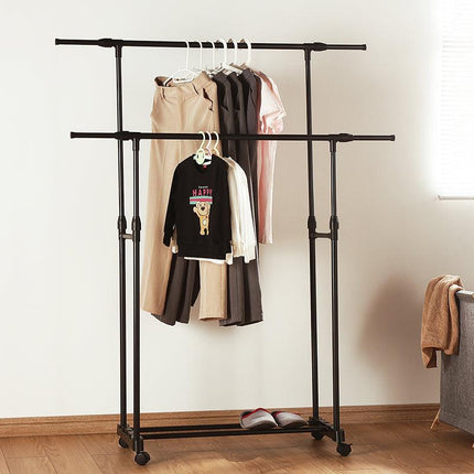 Double-rod Adjustable Clothes Rack with Pulley-Back.