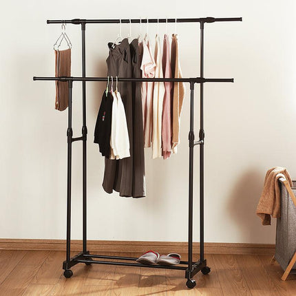 Double-rod Adjustable Clothes Rack with Pulley-Back.