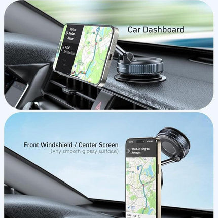Suction Cup Phone Mount , 360° Adjustable Magnetic Car Phone Holder, Pocket Size Foldable Car Mount, Cell Phone Holders for Your Car for iPhone Series- Black.