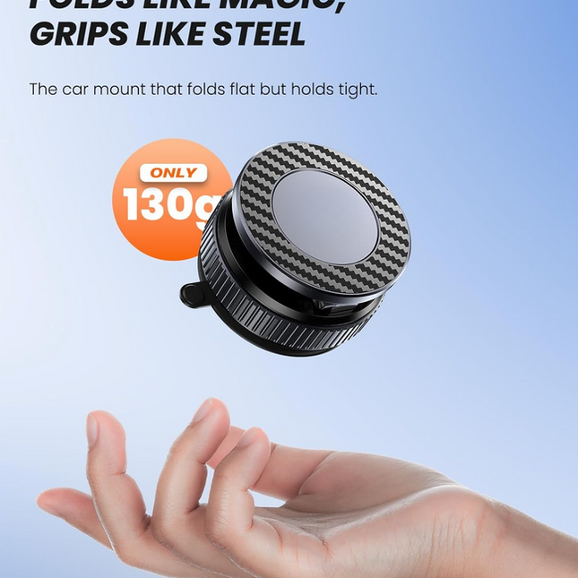 Suction Phone Mount for Car Dashboard/Windshield - 360°Adjustable Magnetic Phone Holder for Car, Foldable Car Phone Holder for iPhone  Series (Carbon Fiber & Aluminum Alloy).