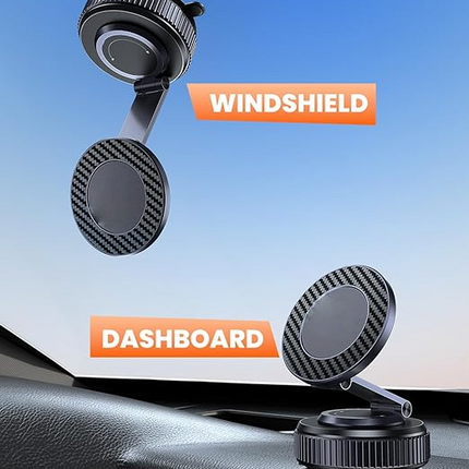 Suction Phone Mount for Car Dashboard/Windshield - 360°Adjustable Magnetic Phone Holder for Car, Foldable Car Phone Holder for iPhone  Series (Carbon Fiber & Aluminum Alloy).