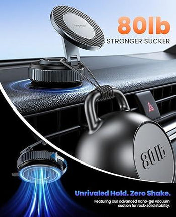 Suction Phone Mount for Car Dashboard/Windshield - 360°Adjustable Magnetic Phone Holder for Car, Foldable Car Phone Holder for iPhone  Series (Carbon Fiber & Aluminum Alloy).