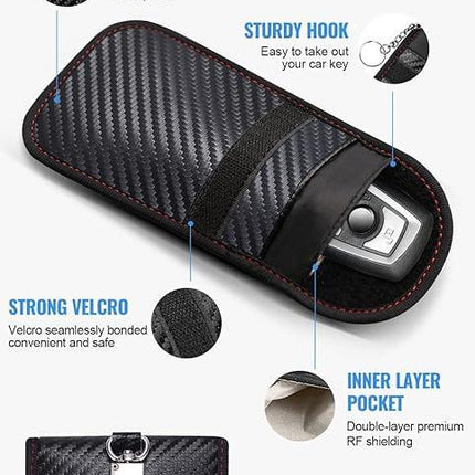 Faraday Pouch for car Keys,2 Pack Faraday Bag Car Key Signal Blocking Pouch ， Keyless Entry Car Keys Case | RFID Blocker Bag for Car Security ，Anti-Theft Remote Entry Keyless Protect-Black.
