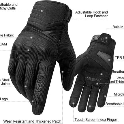 Breathable Mesh Motorcycle Gloves Touchscreen with TPR Palm Pad Hard Knuckle-Black-XLarge.