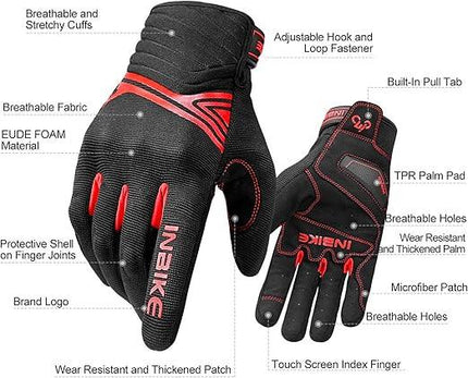 Breathable Mesh Motorcycle Gloves Touchscreen with TPR Palm Pad Hard Knuckle-Red-Small.