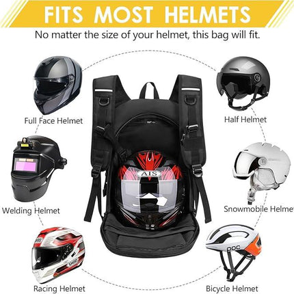 Motorcycle Backpack for Men, Waterproof Helmet Backpack with Reflective, Motorcycle Bag Helmet Bag-Black.