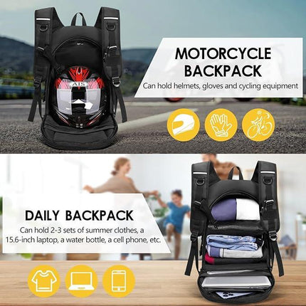 Motorcycle Backpack for Men, Waterproof Helmet Backpack with Reflective, Motorcycle Bag Helmet Bag-Black.
