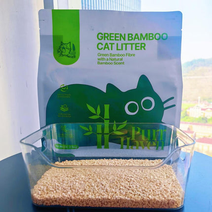Purr Haven Green Bamboo Cat Litter | 3 Packs | 2.5 kg Per Pack.