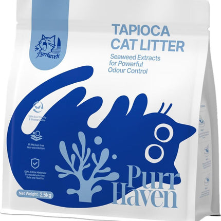 Purr Haven Tapioca Cat Litter | 1 Carton | 6 Packs Per Carton | 2.5kg Per Pack.